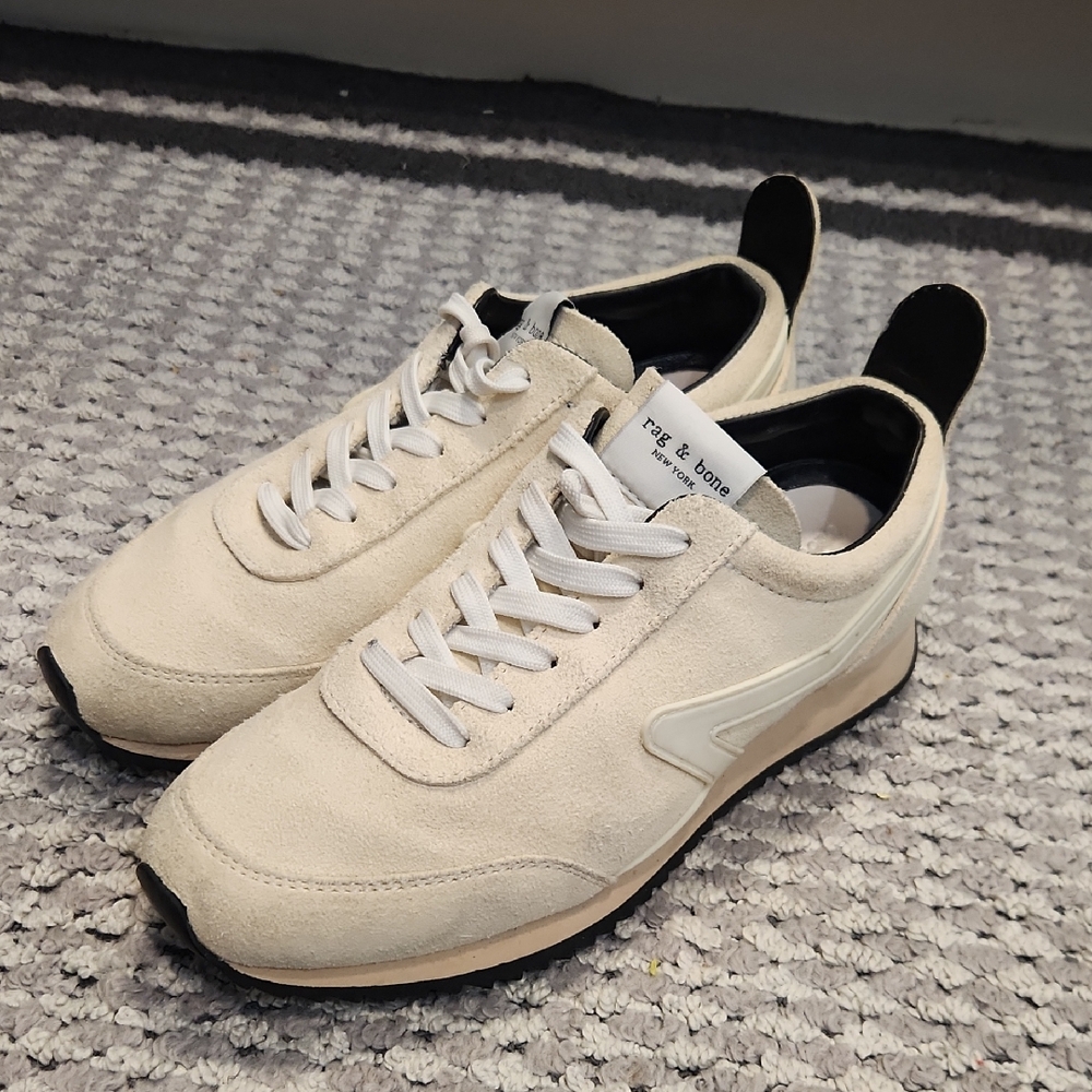 Rag & Bone Retro Runner Suede Low Top Sneaker Antique White